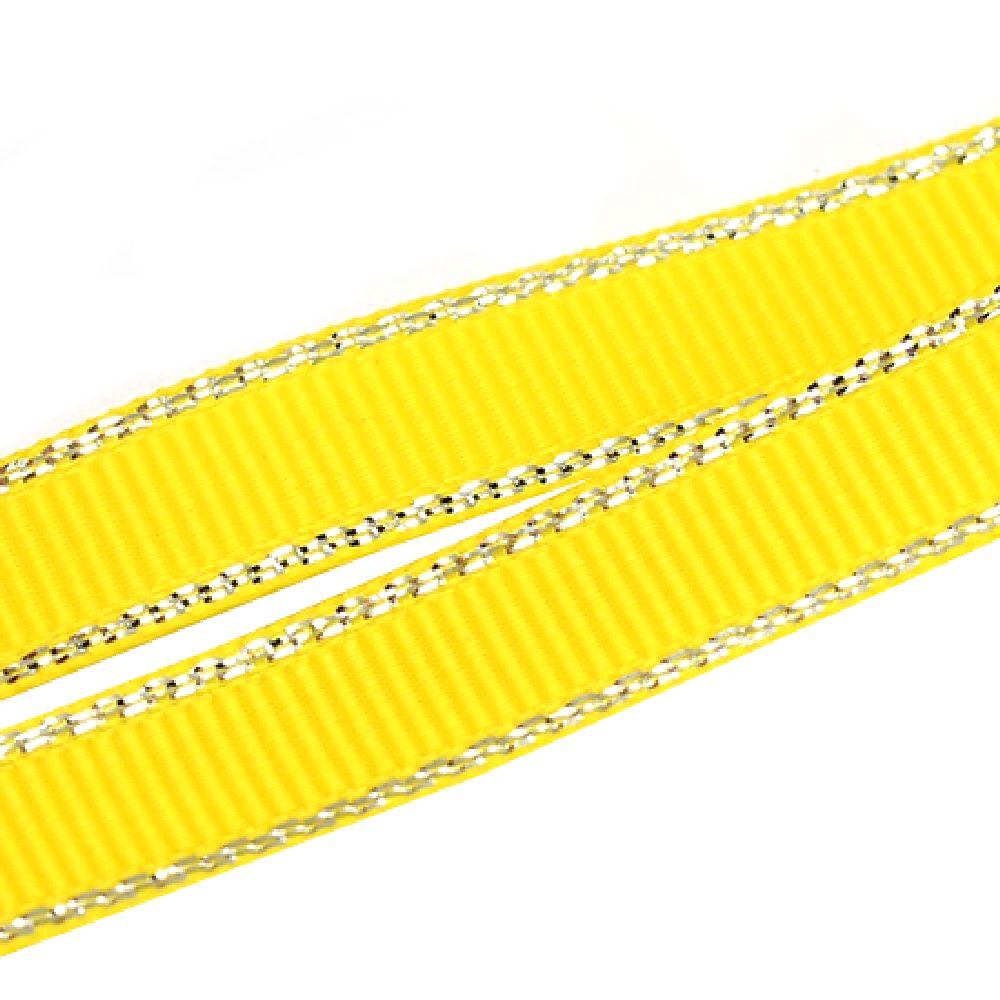 Satin ribbon,Kraft,Scrapbooking,,Cards 9 mm yellow corduroy with lame silver -5 meters