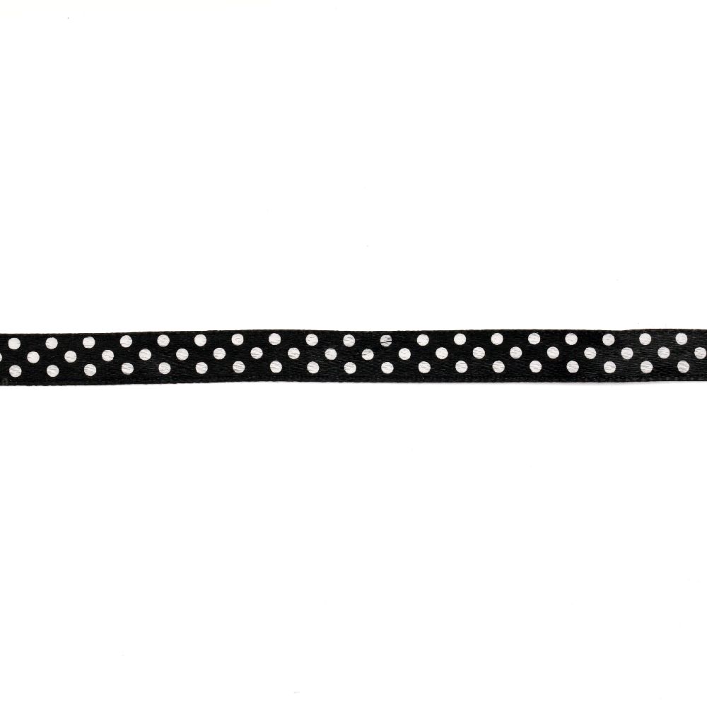 Dotted Satin Ribbon / 9 mm / Black with White Dots - 22 meters