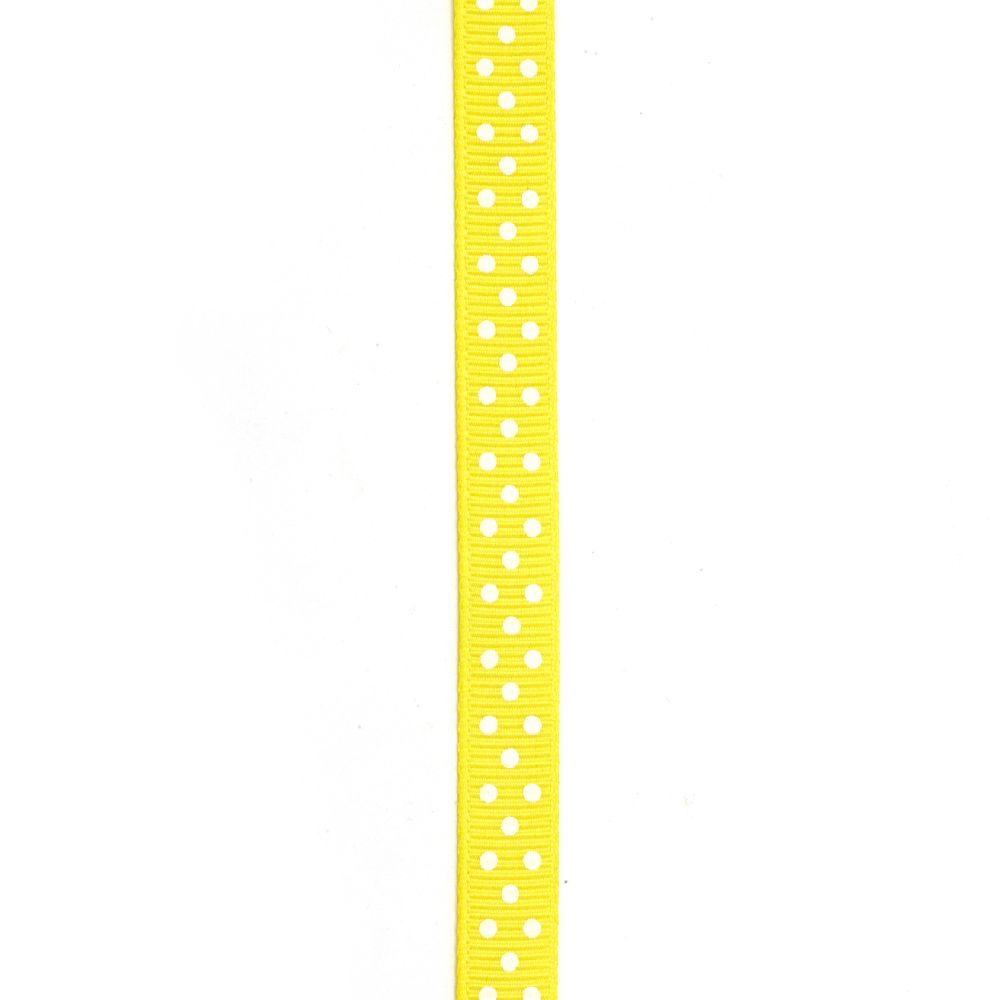 Satin shirt 10 mm puncte de velur alb galben -5 metri