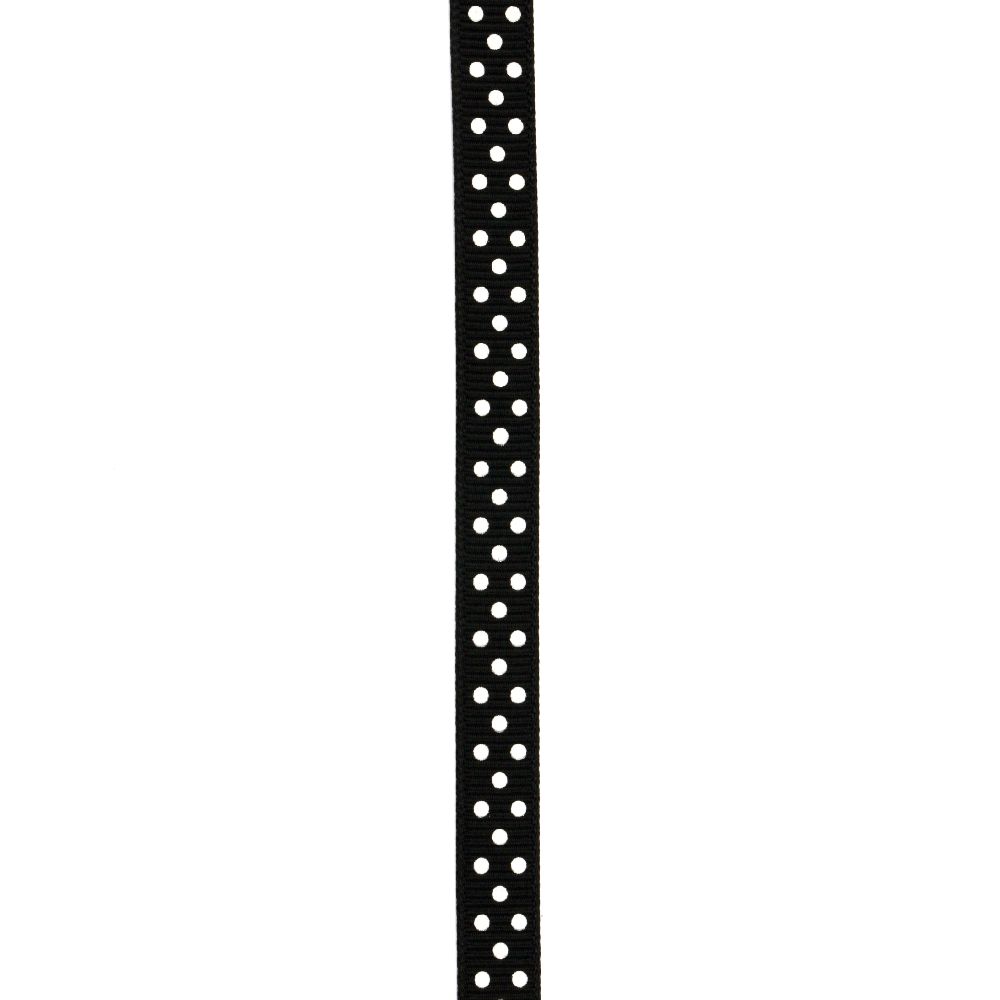 Лента сатен 10 мм рипс точки бели черна -5 метра