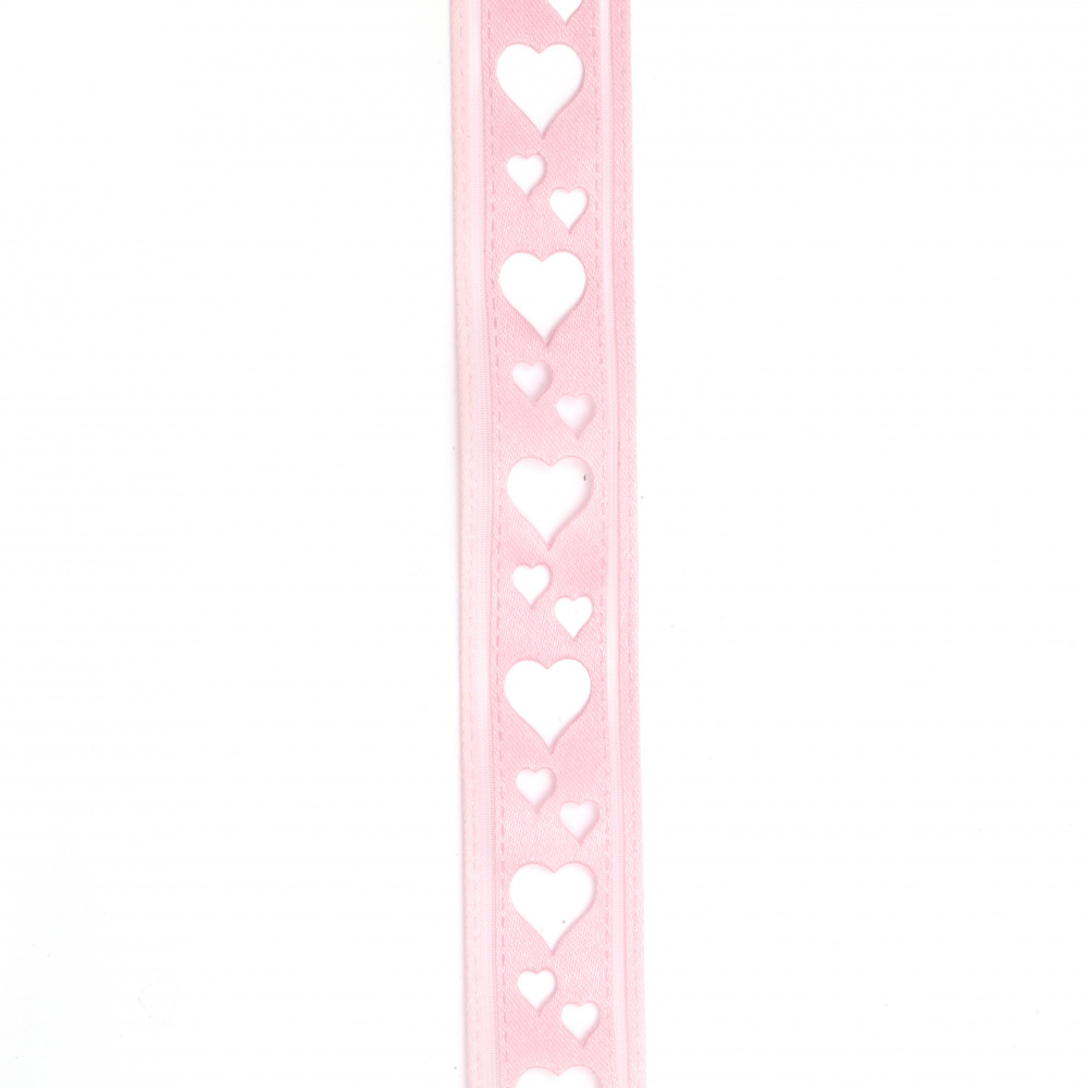 Κορδέλα σατέν 22 mm ροζ με καρδιές -3 μέτρα