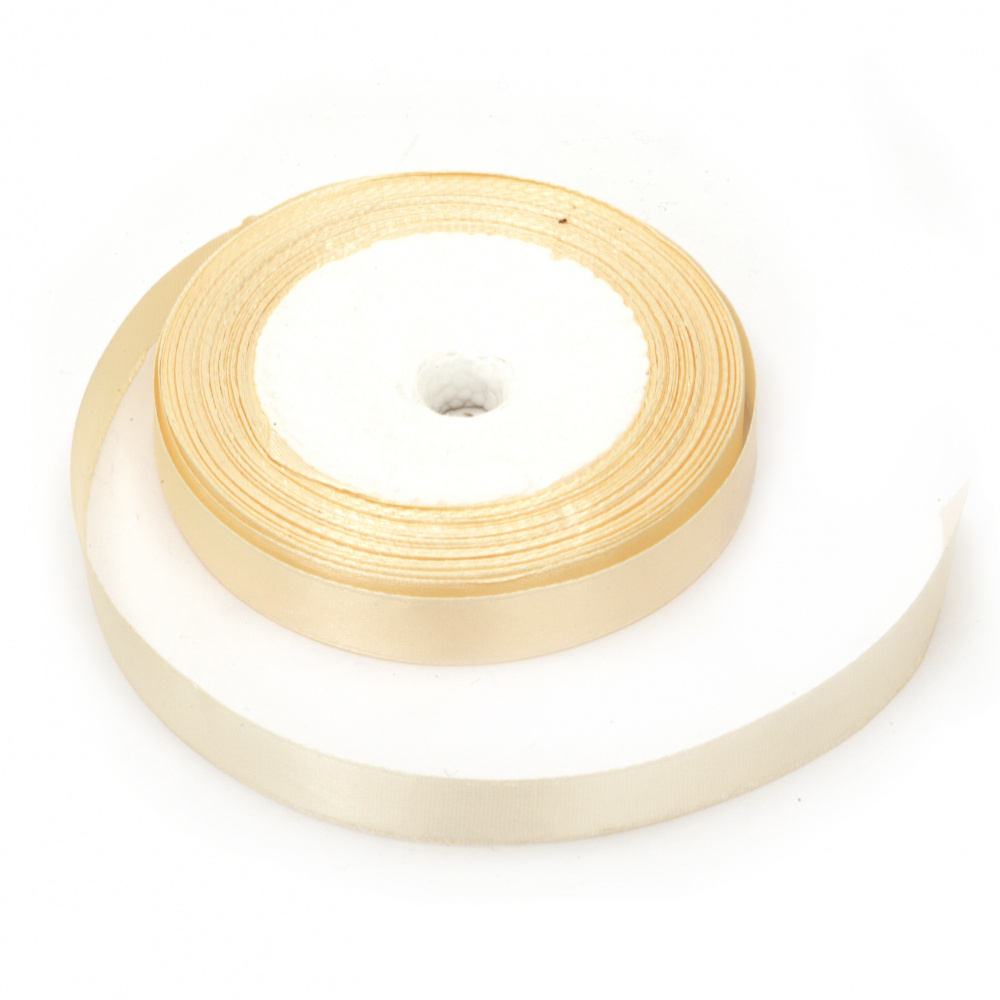 Satin Ribbon Roll for Gift Wrapping, Hair Accessories, Bridal Bouquets etc. / 12 mm / Cream ±22 meters