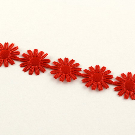 Flowers Shaped Cut Out Satin Ribbon / 17 mm / Red - 3 meters