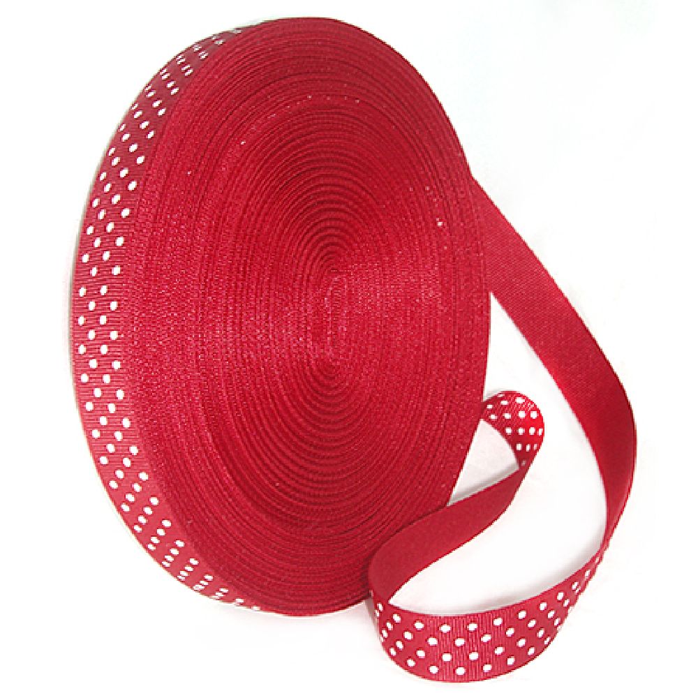 Dotted Grosgrain Satin Ribbon Roll / Red with White / 10 mm - 5 meters