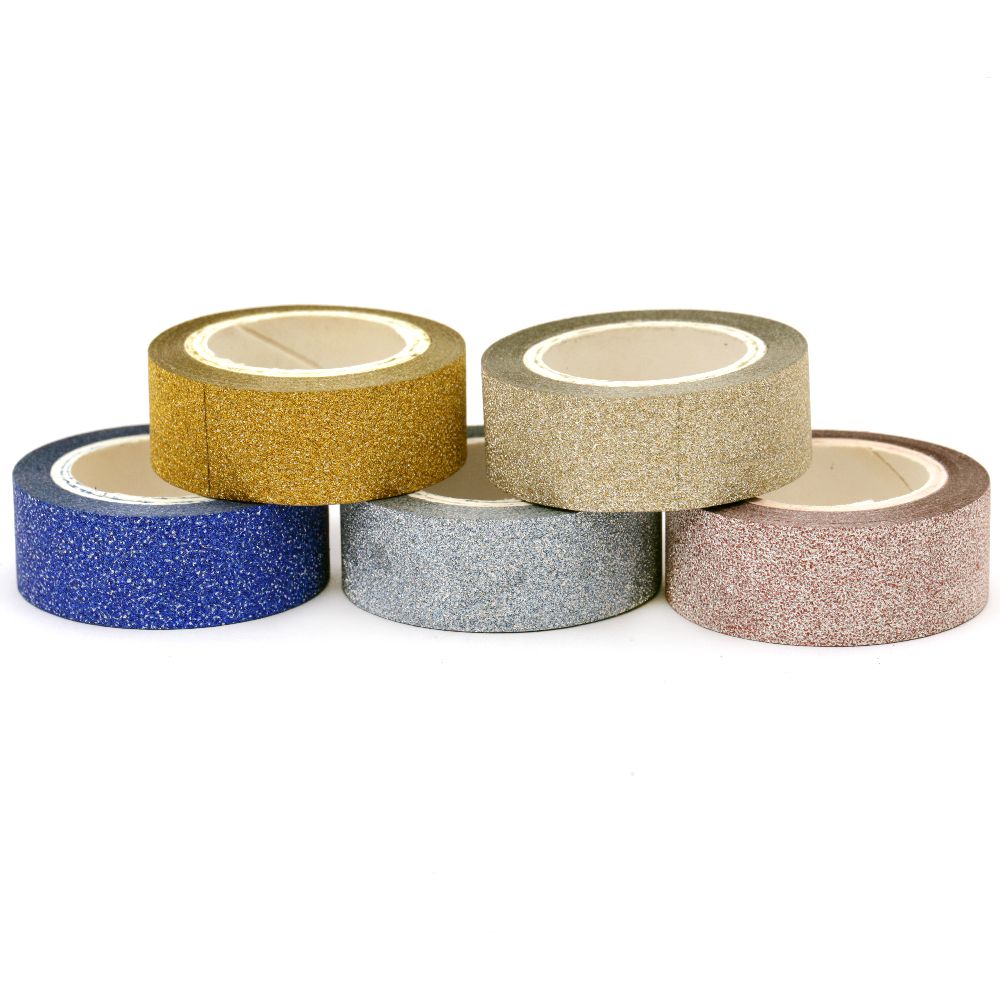 Paper tape with glitter particles 15 mm MIX