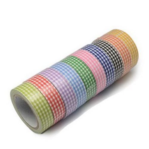 Bandă textilă 15 mm autoadezivă în pătrate culori asortate -4 metri