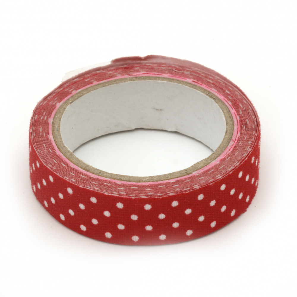 Self-adhesive Fabric Tape / 15 mm / Red with Dots - 4 meters