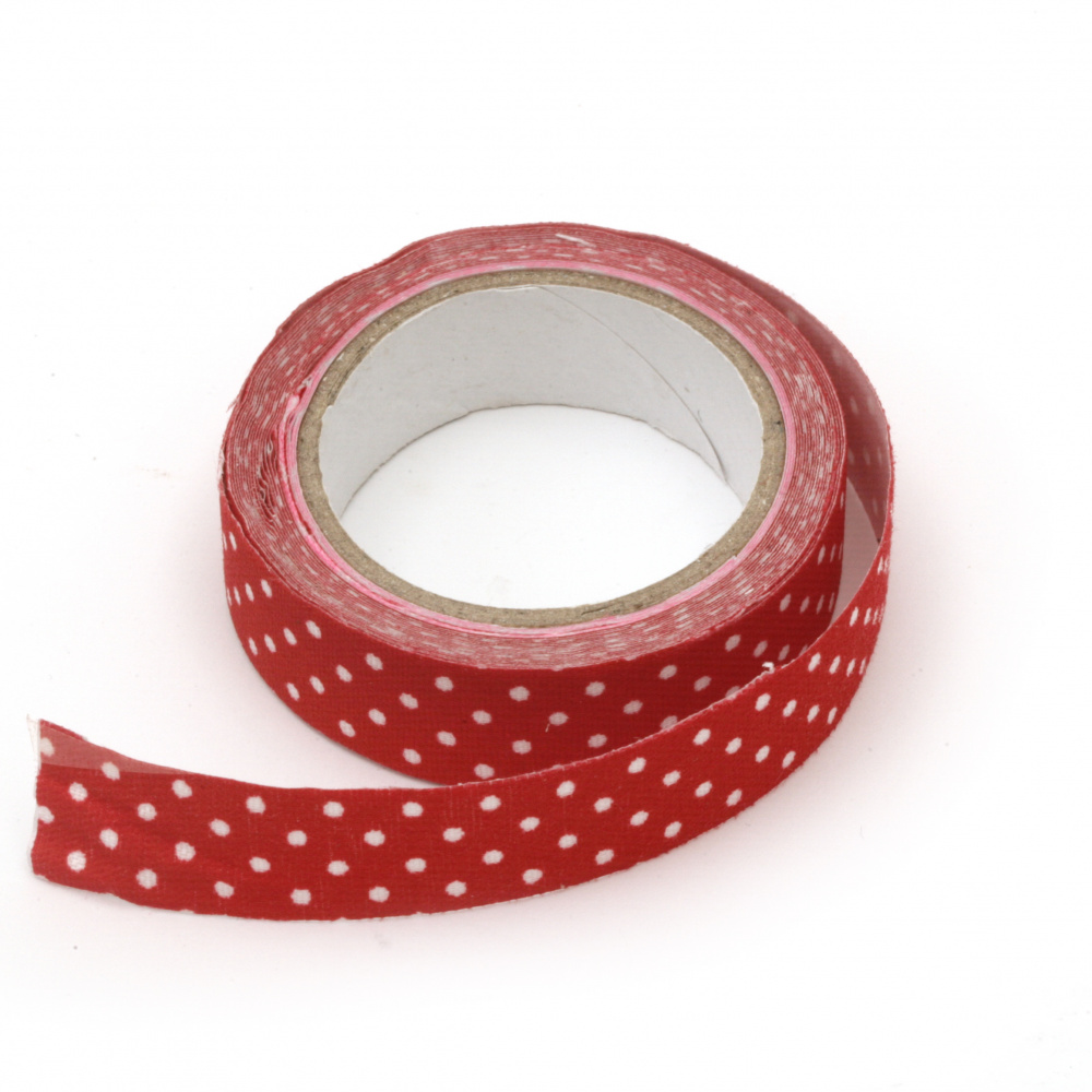 Self-adhesive Fabric Tape / 15 mm / Red with Dots - 4 meters