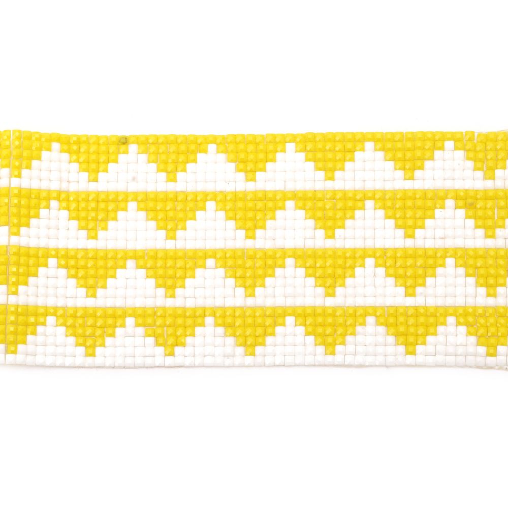 Self-adhesive Hot-fix Rhinestone Ribbon / 60 mm with 4 Rows of White and Yellow Stones - 40 cm