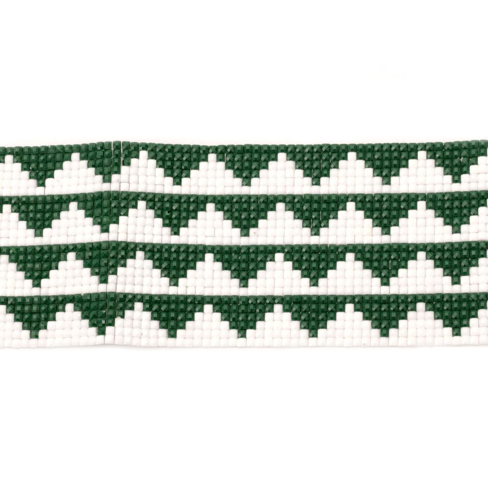 Self-adhesive Hot-fix Rhinestone Ribbon / 60 mm with 4 Rows of White and Green Stones - 40 cm