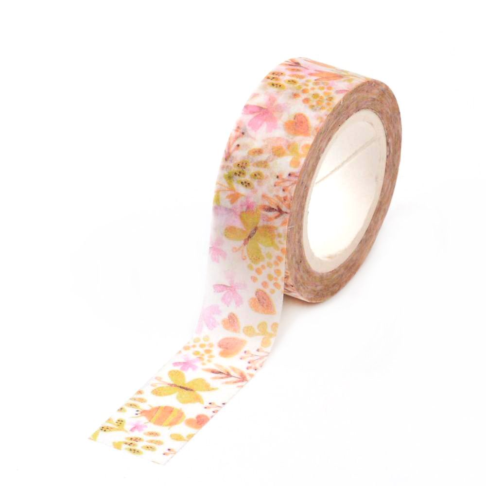 Decorative paper tape 15 mm flowers - 10 meters