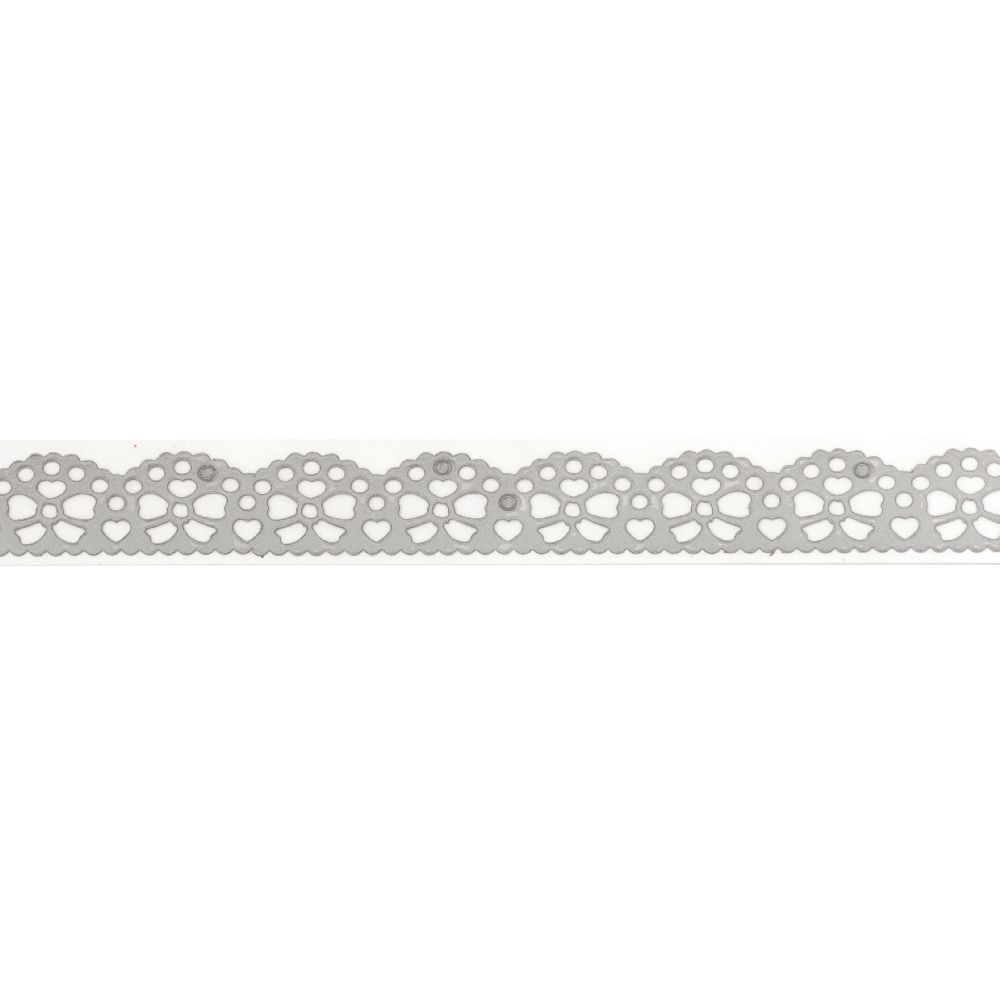 Лента полипропилен 19 мм самозалепваща сива с панделки -1 метра