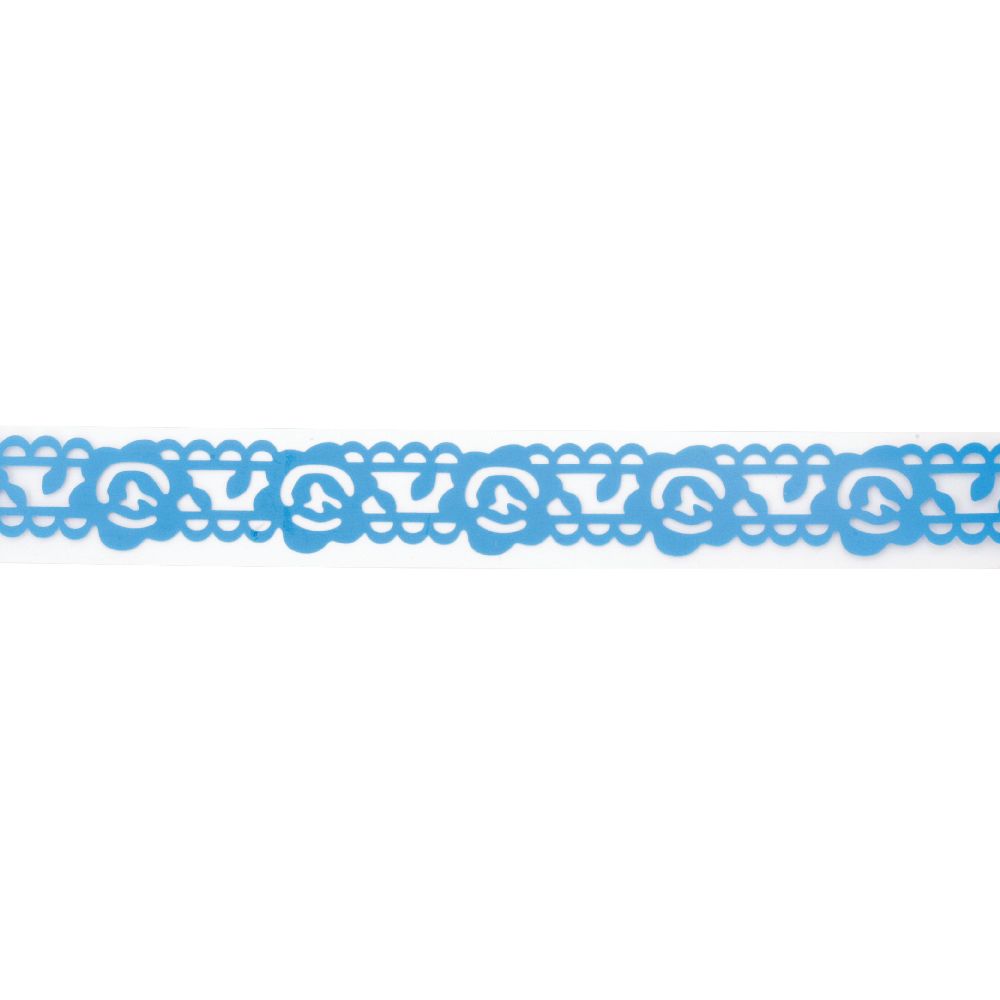 Лента полипропилен 19 мм самозалепваща синя с цветя -1 метра