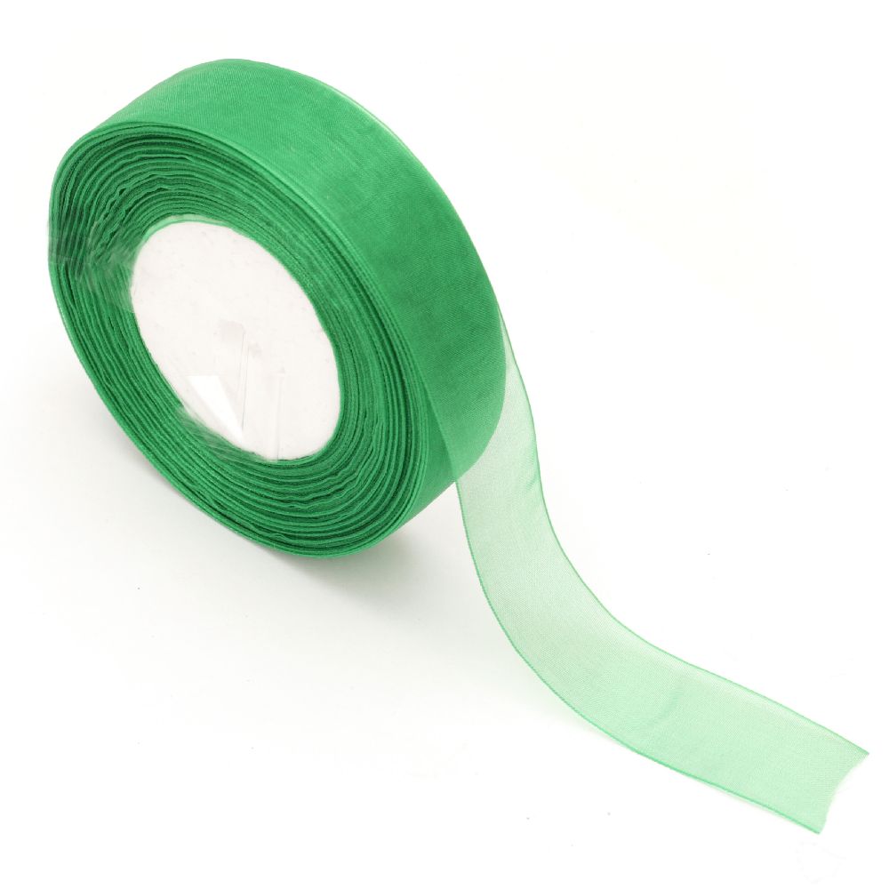 Organza ribbon 25 mm green -45 meters