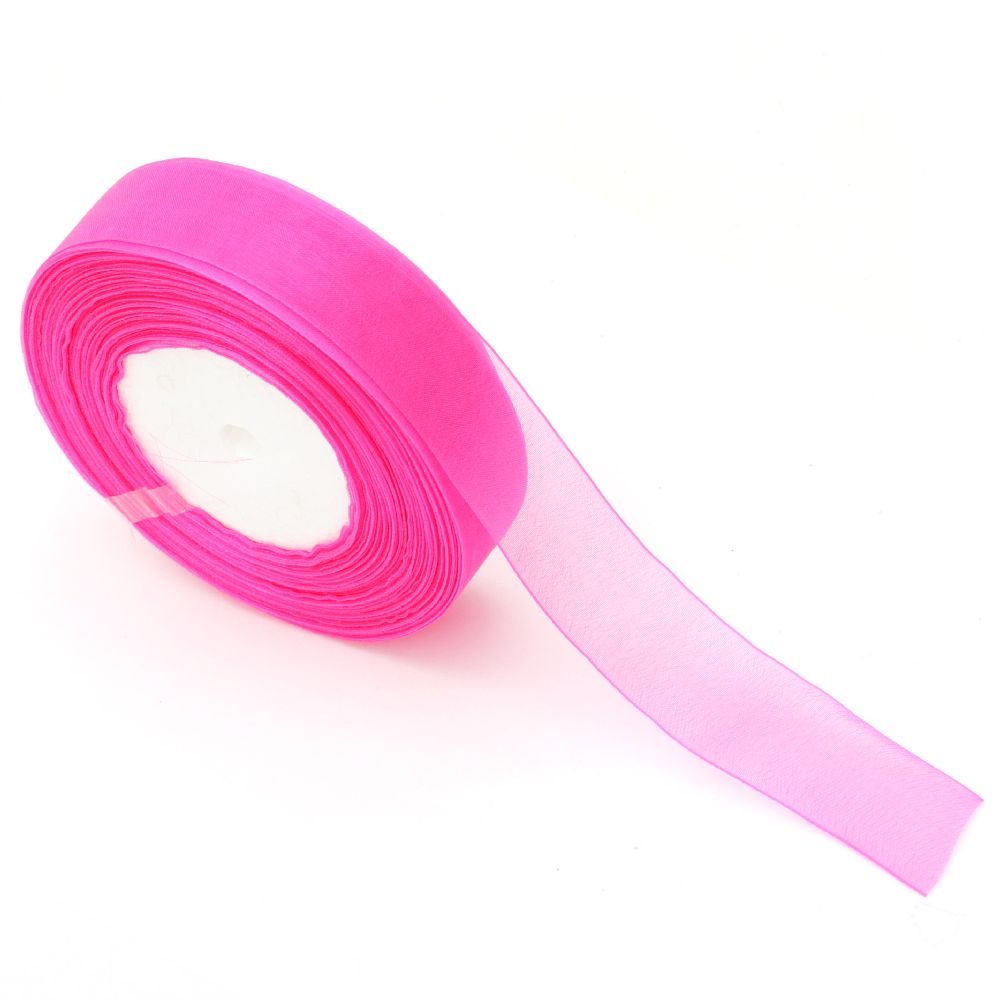 Organza ribbon 25 mm pink electrician -45 meters