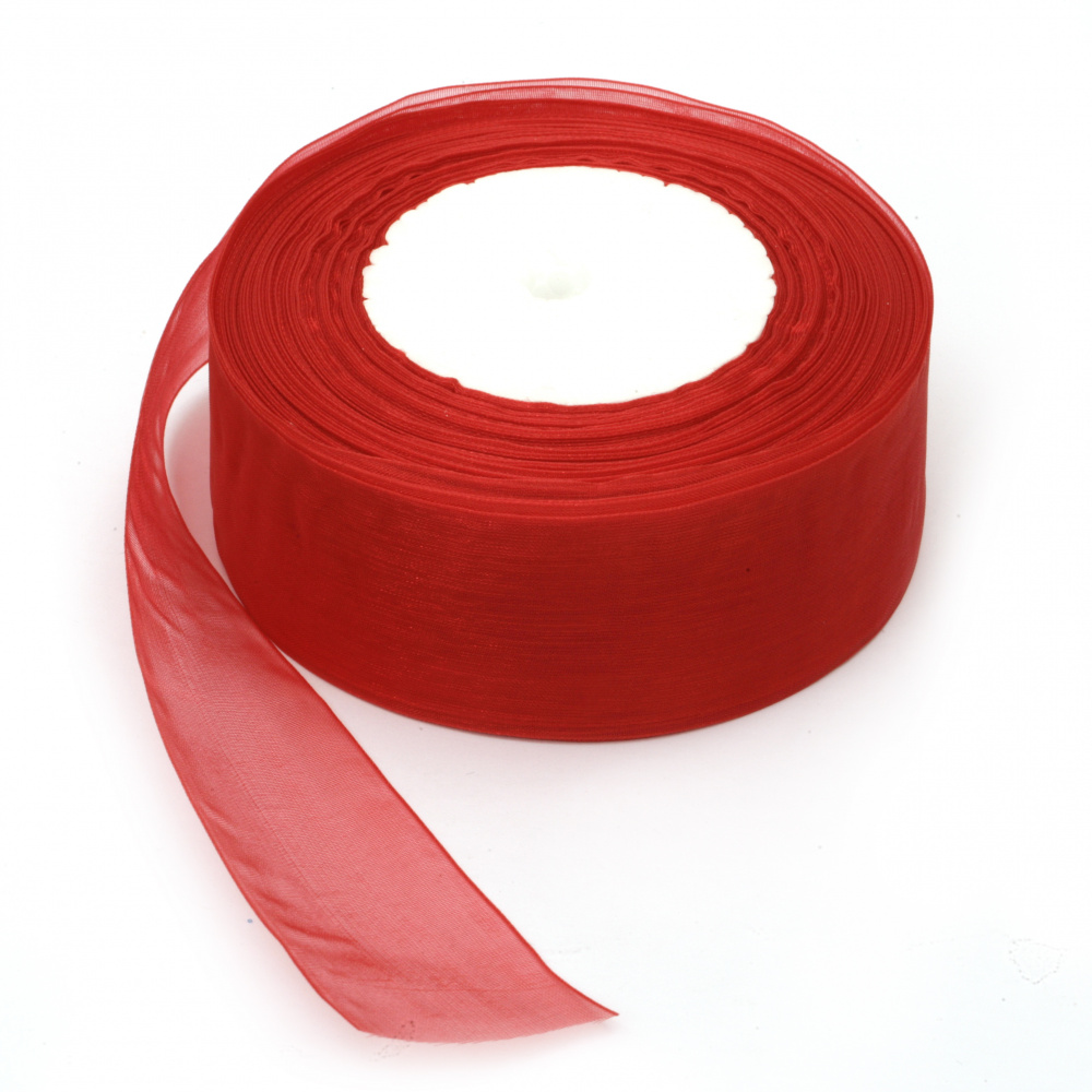 Organza Ribbon Roll for Flowers and Gifts Decoration, Craft Projects etc. / 38 mm / Red ~ 45 meters