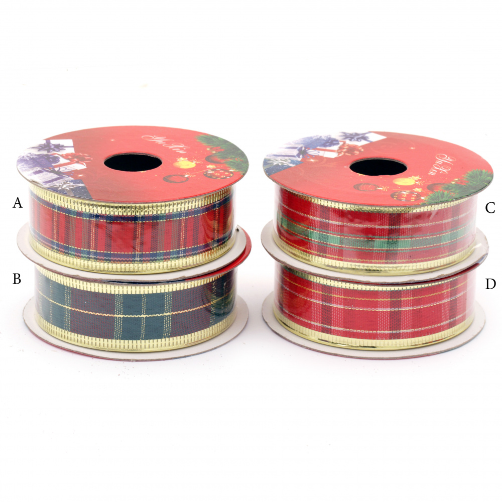Decorative Christmas Ribbon, Textile, Wired Edge, Assorted Patterns  25 mm - 2.70 meters