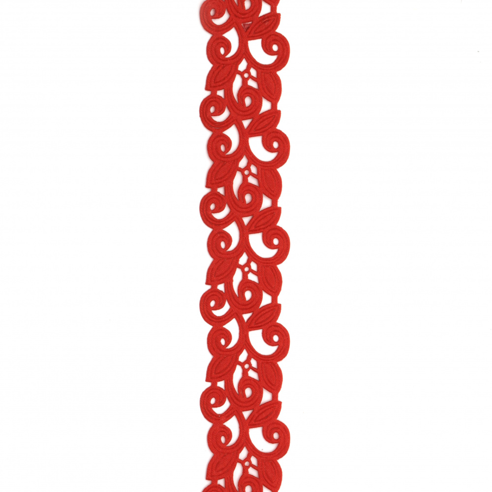 Panglică de satin cu frunze decupate 25 mm roșu - 3 metri