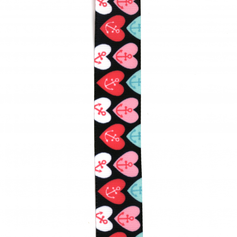 Polyester ribbon 25 mm rips hearts with anchor -3 meters