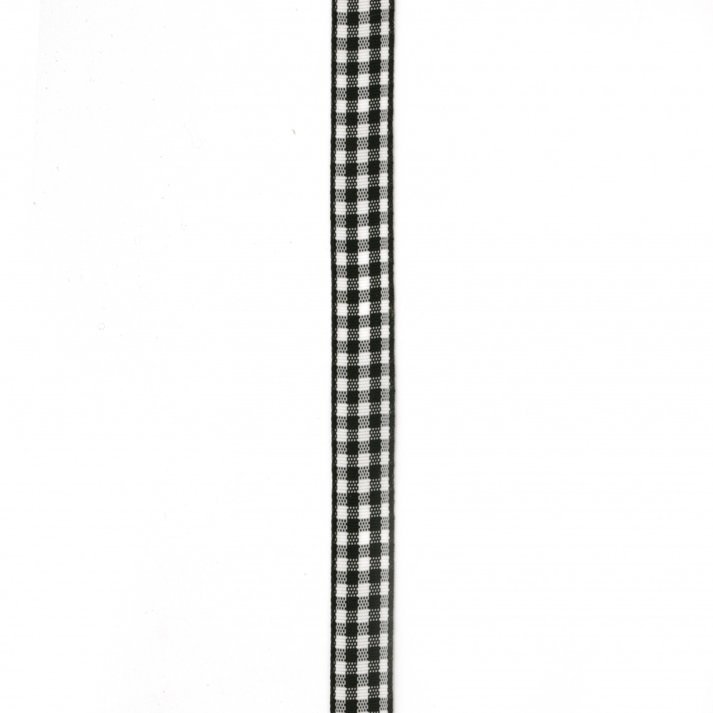Лента текстил 10 мм каре бяло и черно - 3 метра