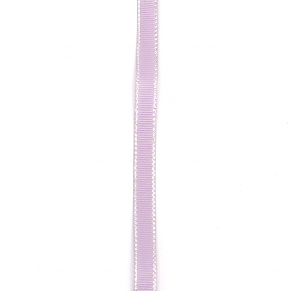 Лента сатен 9 мм рипс лилава светла с ламе сребро -5 метра