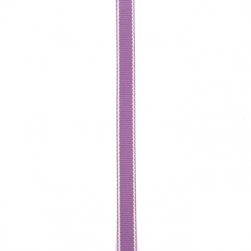 Лента сатен 9 мм рипс лилава с ламе сребро -5 метра