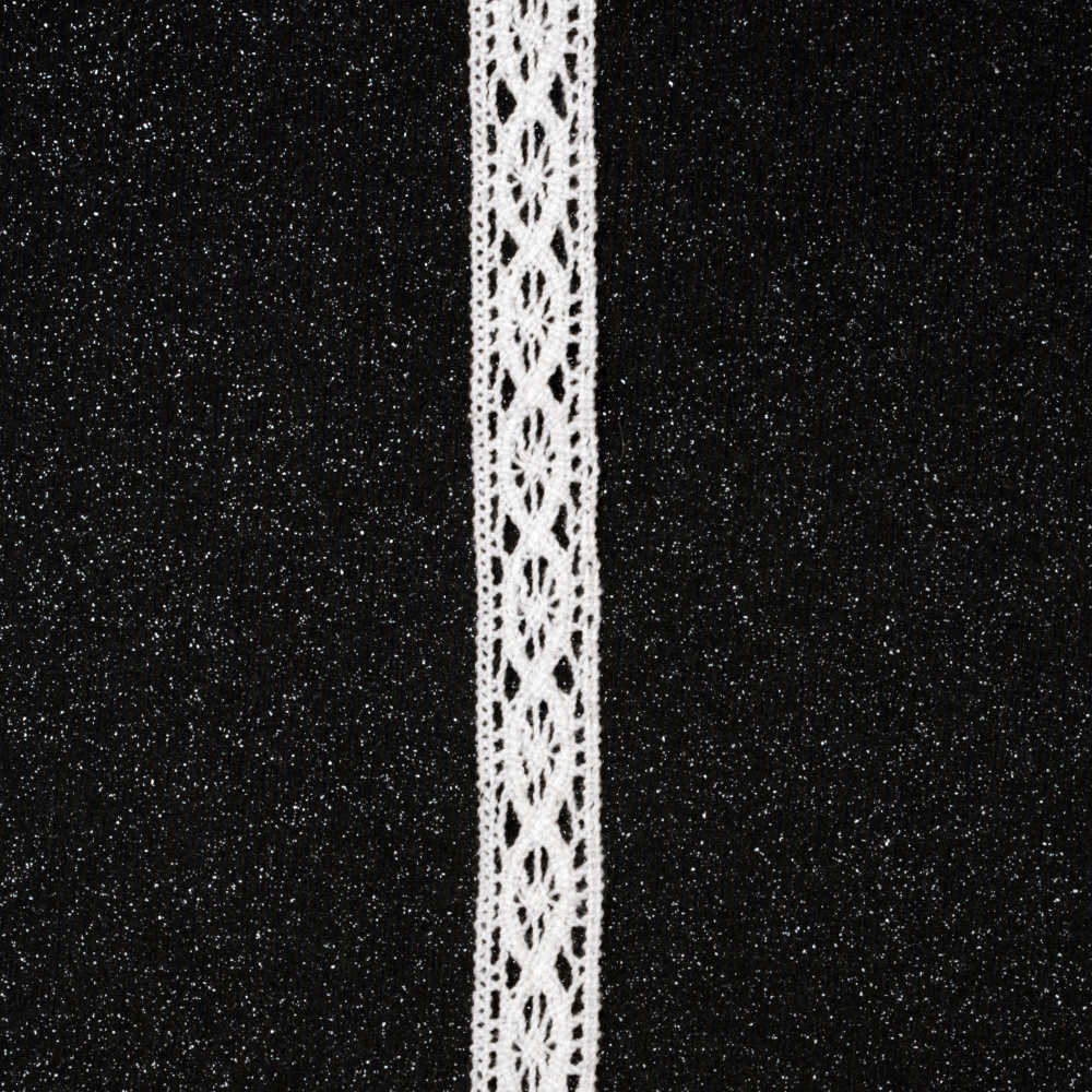Panglică dantelă bumbac 15 mm culoare alb - 1 metru