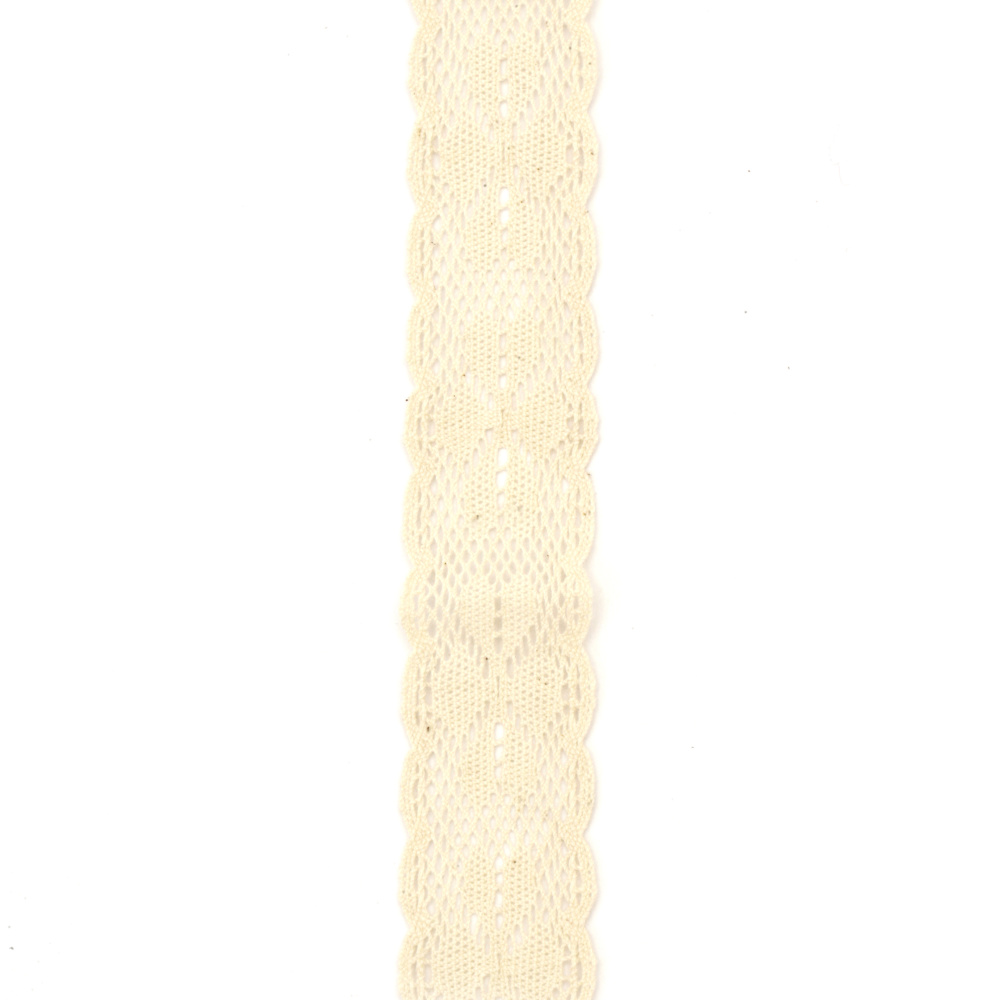 Лента дантела памук 30 мм цвят бежов- 1 метър