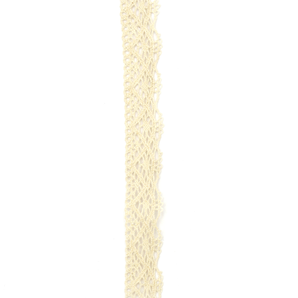 Decorative Cotton Lace Ribbon / 15 mm / Beige - 1 meter