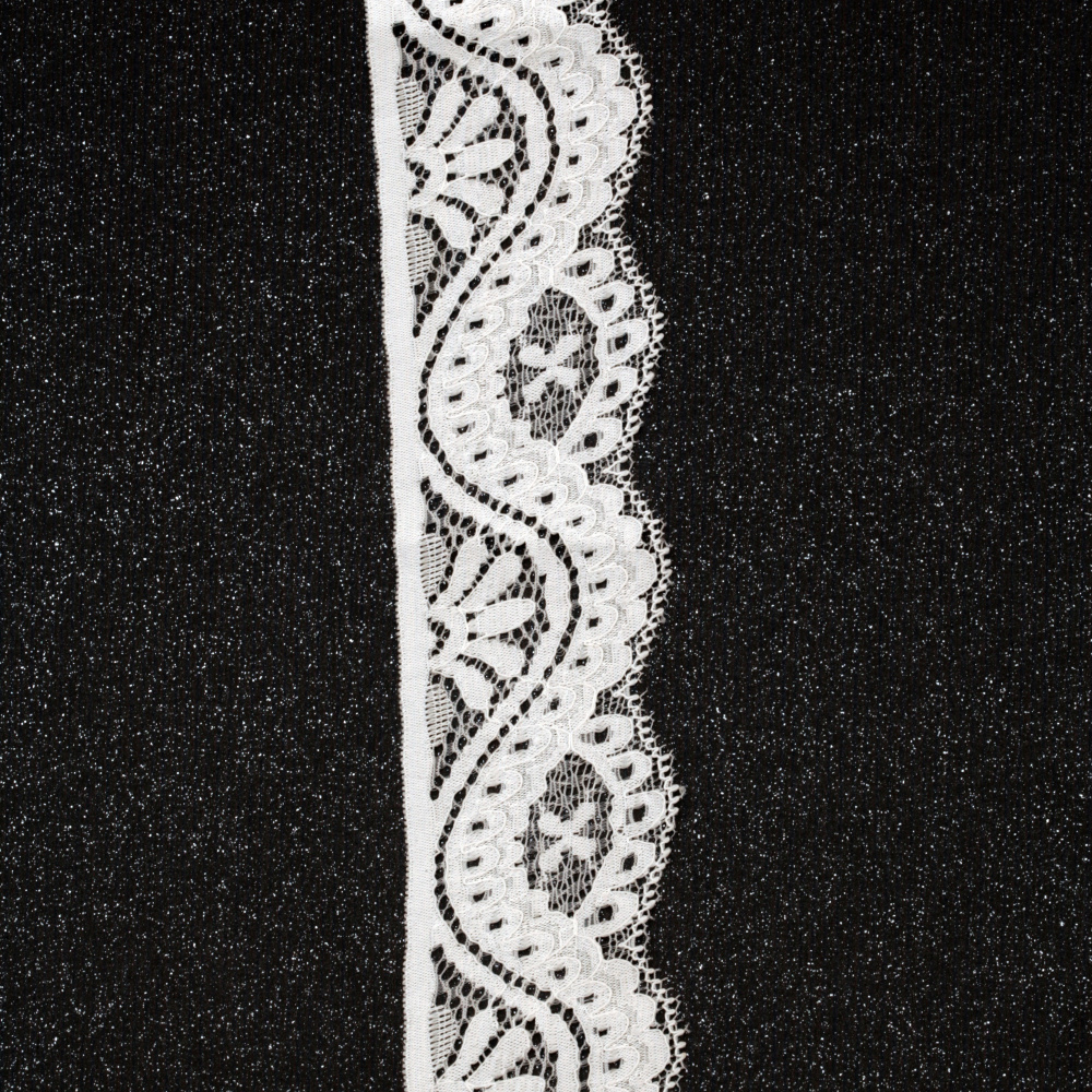 Panglica dantela elastica 40 mm alba - 1 metru