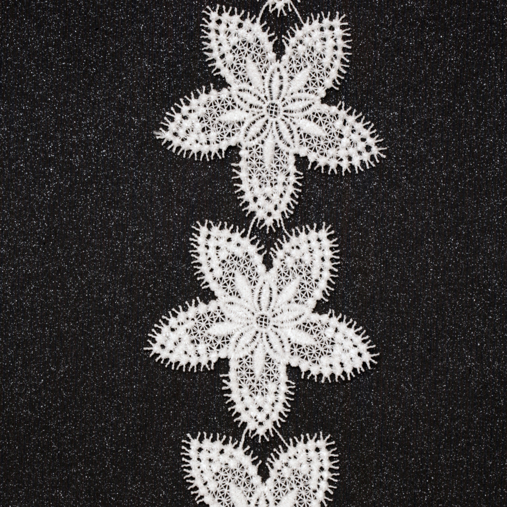 Crochet Lace Strip - Flower / 80 mm / White - 1 meter