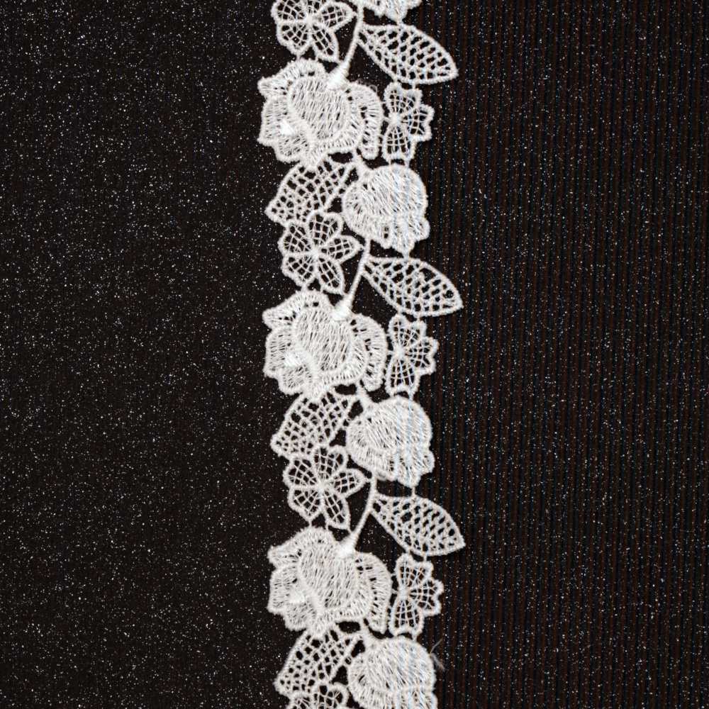 Crochet Flower Lace Strip / 35 mm / White - 1 meter