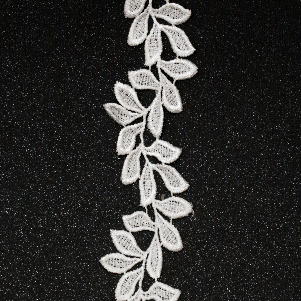 Crochet Leaf Lace Strip / 40 mm /  White - 1 meter