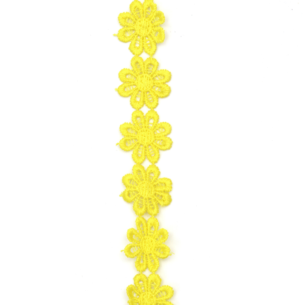 Strip of Crocheted Flower Lace for DIY and Craft Projects / 25 mm / Yellow - 1 meter