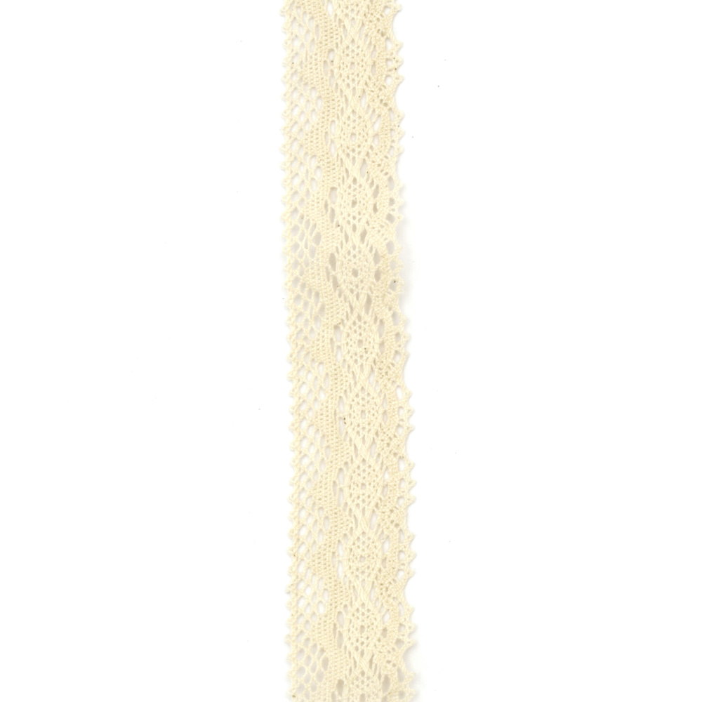 Decorative Cotton Lace Ribbon / 25 mm / Beige - 1 meter