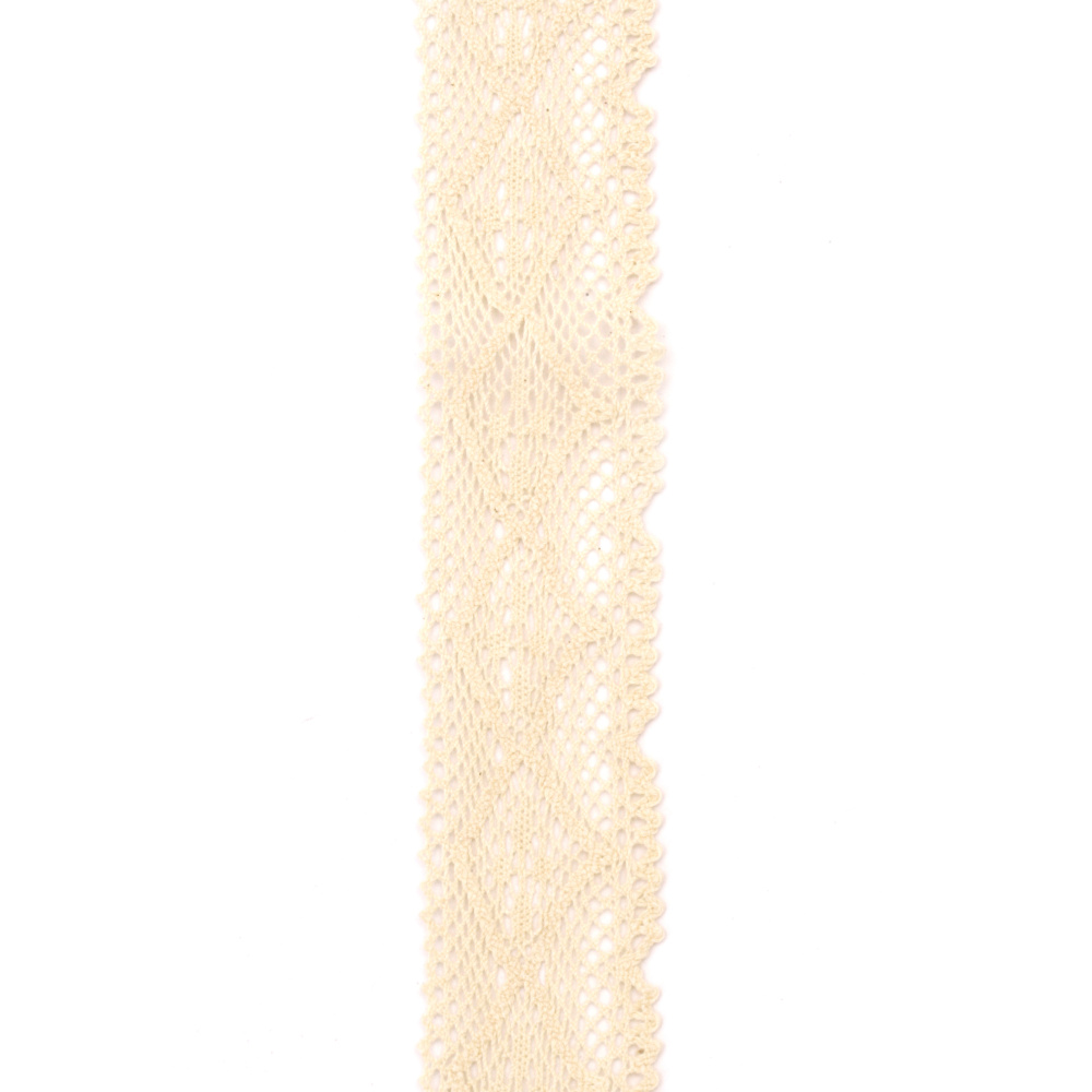 Κορδέλα δαντέλα βαμβακερή 35 mm χρώμα μπεζ - 1 μέτρο
