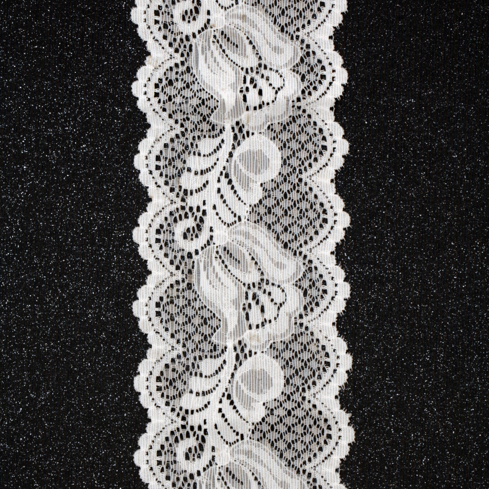 Wide Elastic Lace Ribbon / 70 mm / White - 1 meter