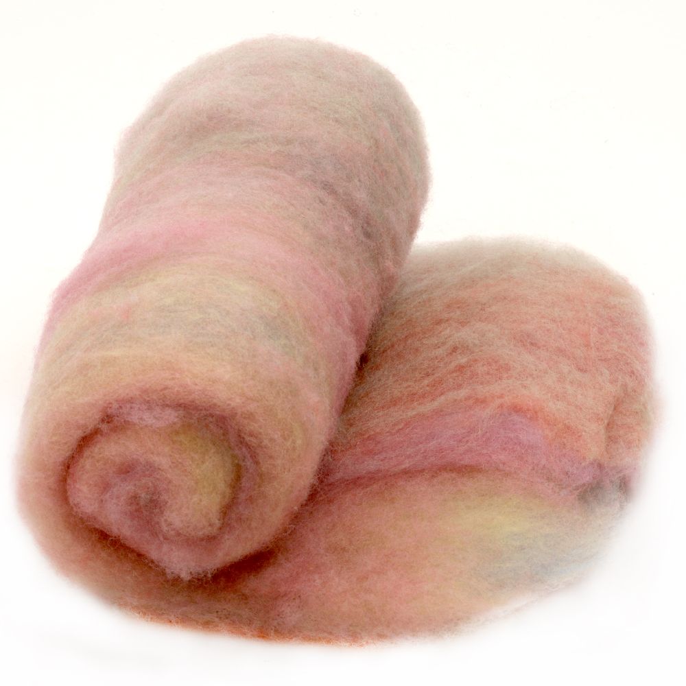 ВЪЛНА Филц мерино за нетъкан текстил меланж жълто,розово,синьо -50 грама