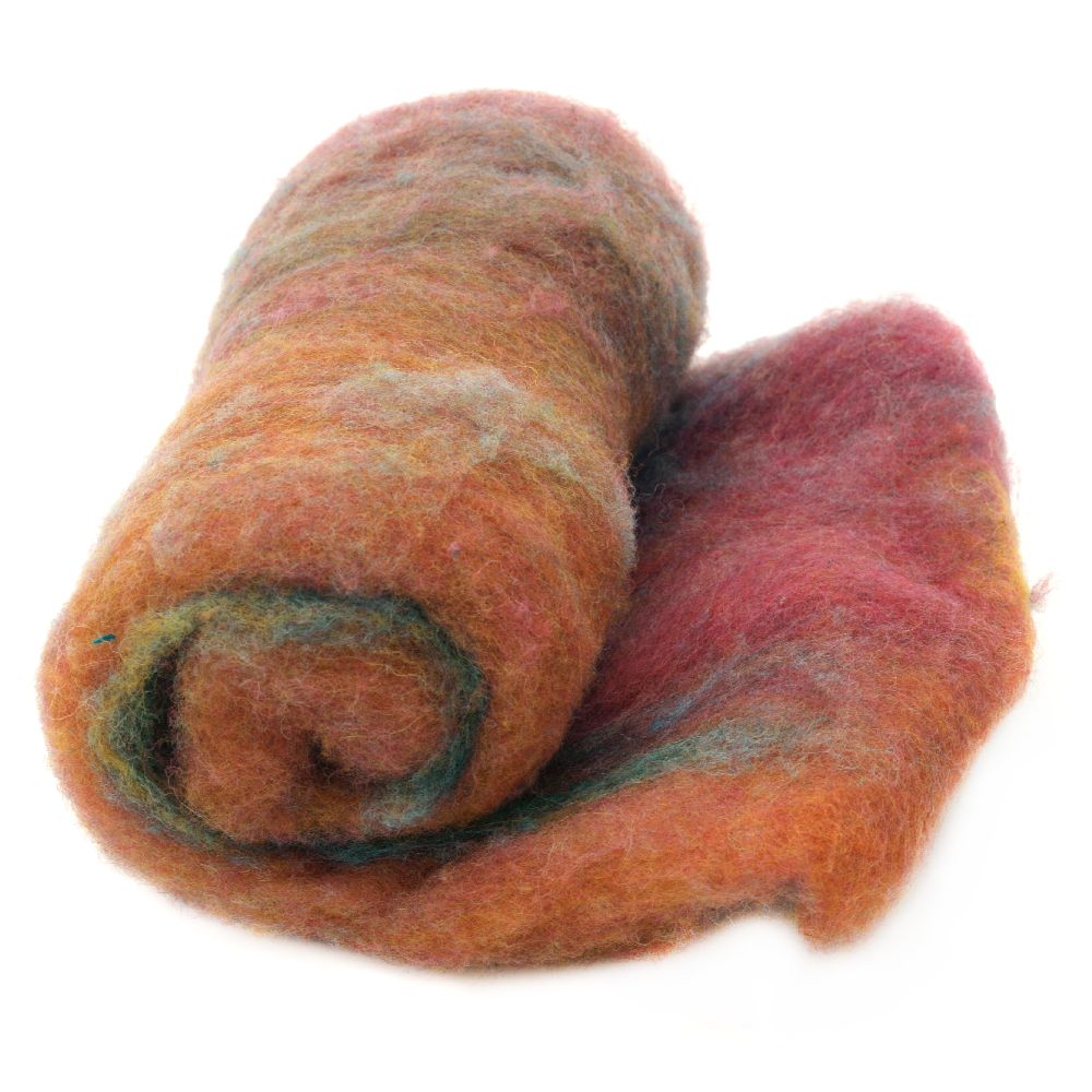 WOOL 100 percent Felt for making clothes, jewelry and accessories700x600 mm mix red, orange, blue, pink -50 grams