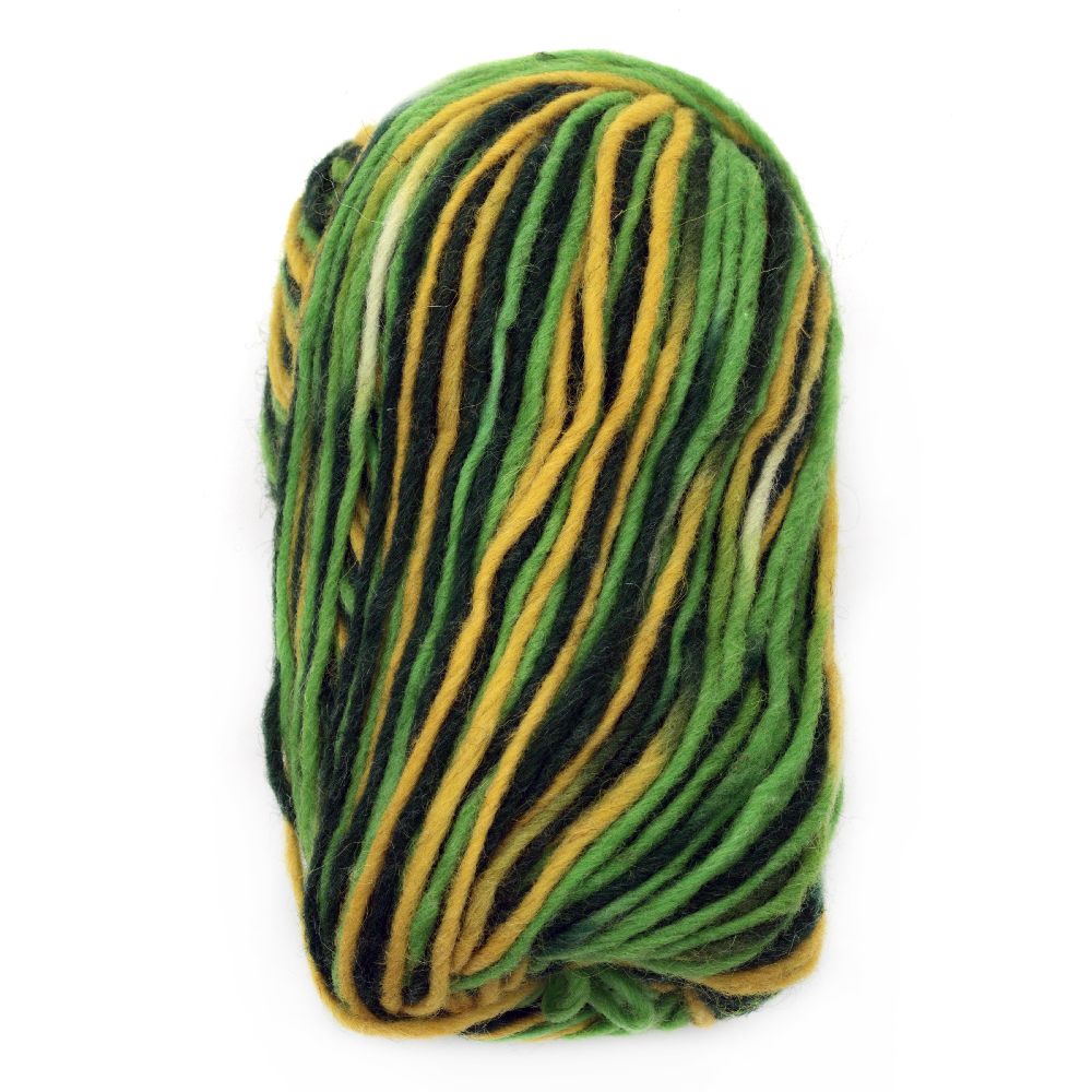 Νήμα, YARN ΧΟΡΟ  100% μαλλί  κίτρινο-πράσινο μελάνη -100 γραμμάρια -130 μέτρα