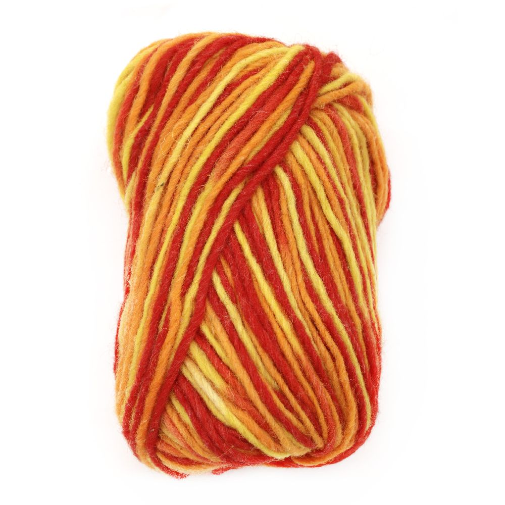 YARN  yellow, orange, red 100 percent wool -100 grams -130 meters