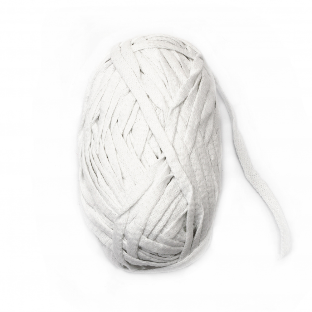 Yarn ribbon 7-8 mm 80 percent cotton 20 percent polyester white 100 grams - 50 meters