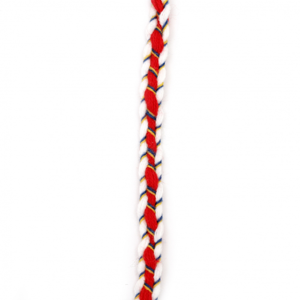 Пресукано мартеница Фолклор 100 процента акрил 10 мм -бяло,червено,синьо,жълто - 15 метра