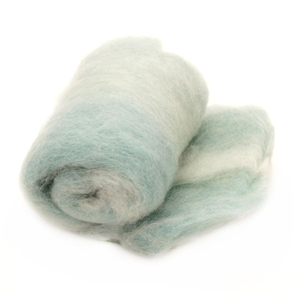 wool fiber 100% 700x600 mm extra quality melange white, turquoise -50 g