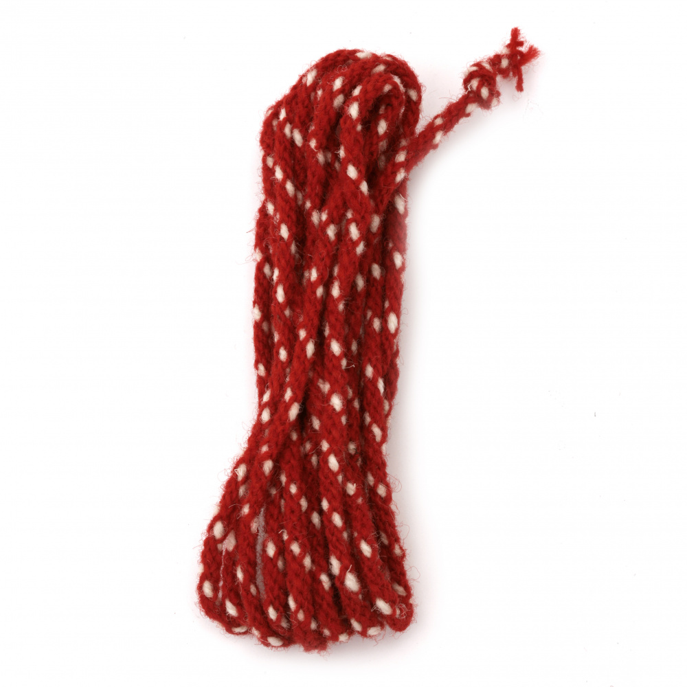 Red-White Round Cord for MARTENITSAS, 100% WOOL / 5 mm - 3 meters