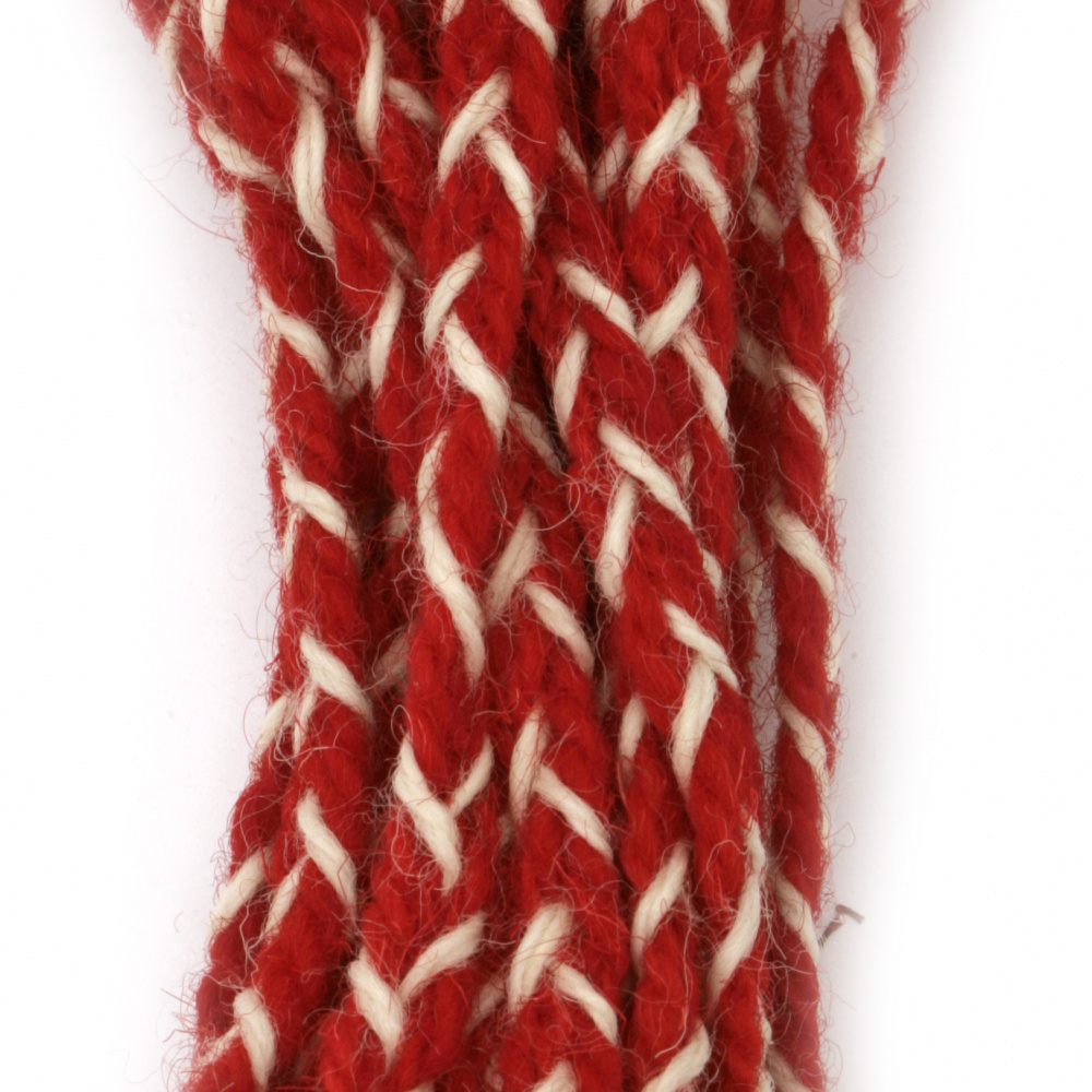 Red-White Braid for BABA MARTA Day, 100% WOOL / 8 mm 100 - 3 meters