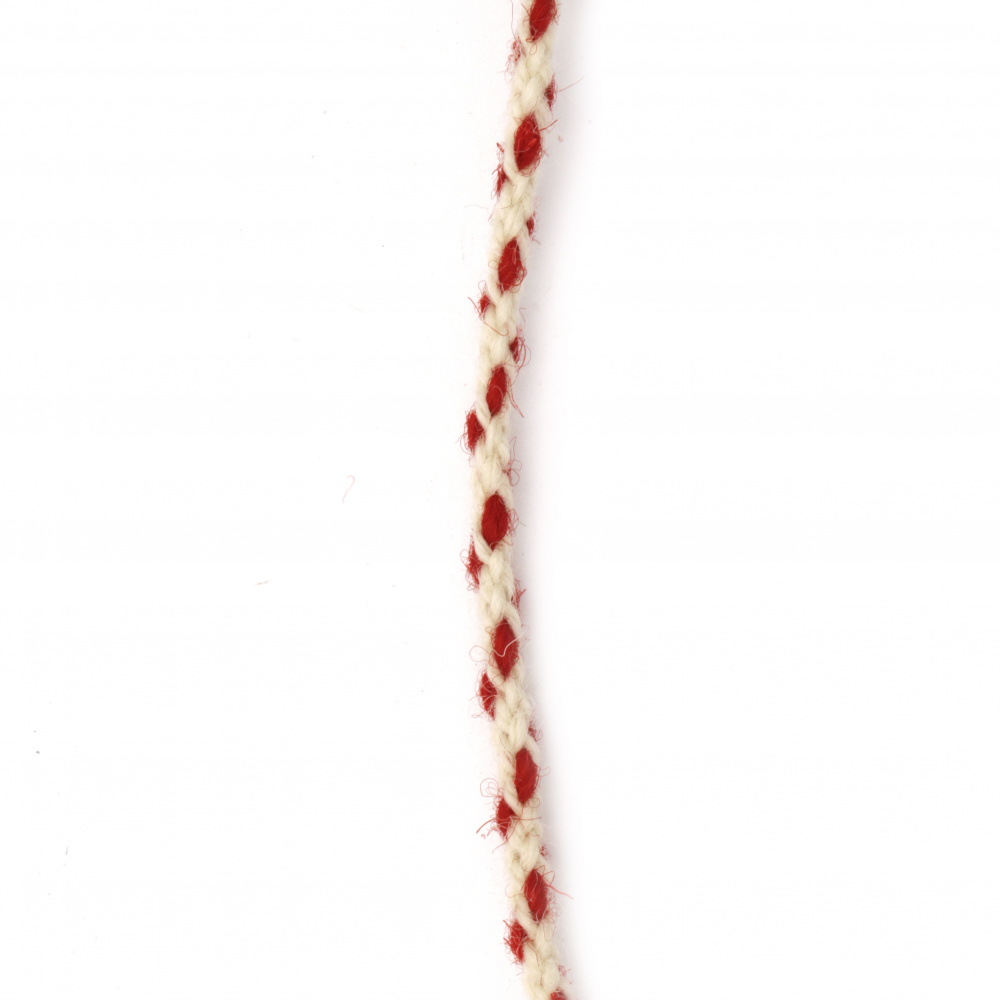 Round Cord for DIY MARTENITSI, 100% WOOL / Red and White / 4 mm - 3 meters