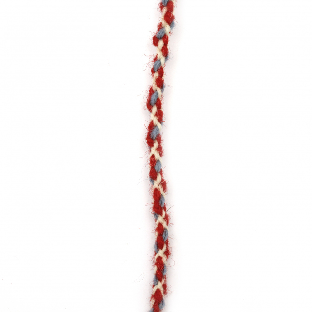 Tricolor Braided Cord for BABA MARTA Day, 100% WOOL / Red, White and Blue / 5 mm - 3 meters