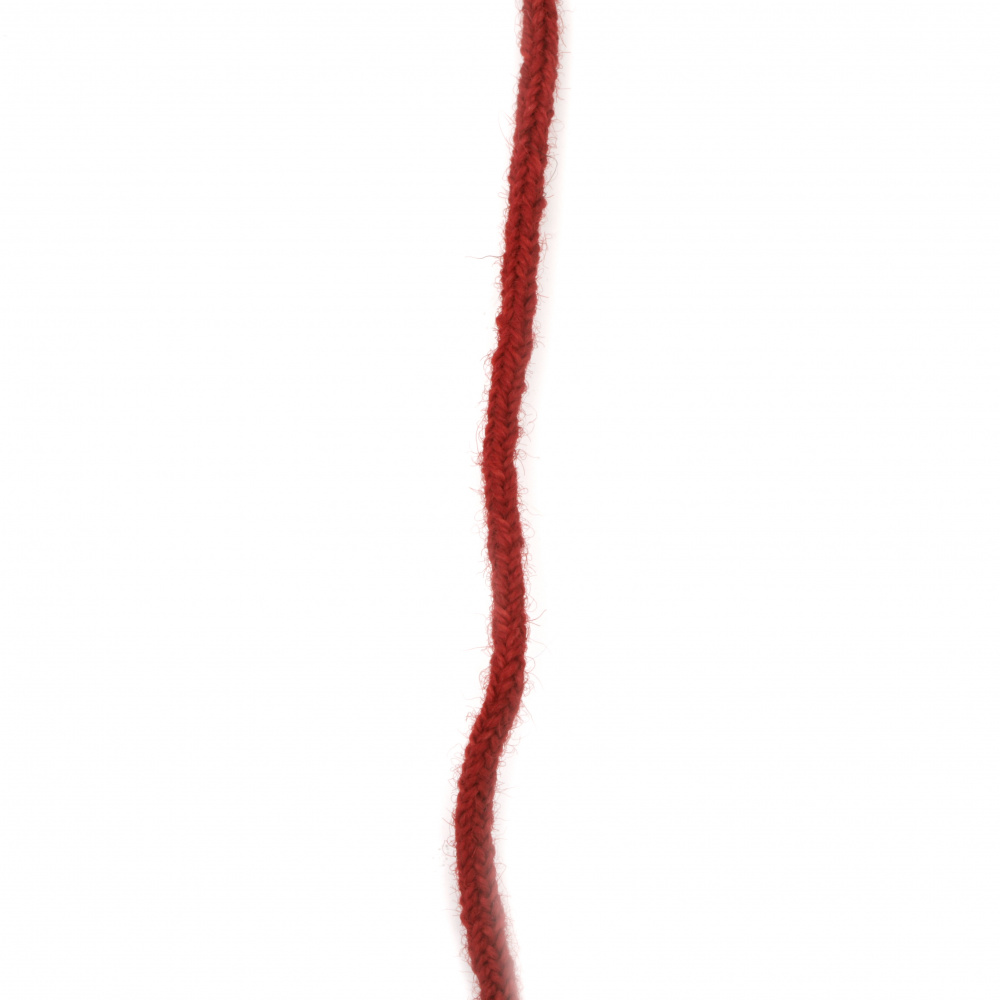 One-color Cord GAYTAN, 100% WOOL / Red / 5 mm - 3 meters