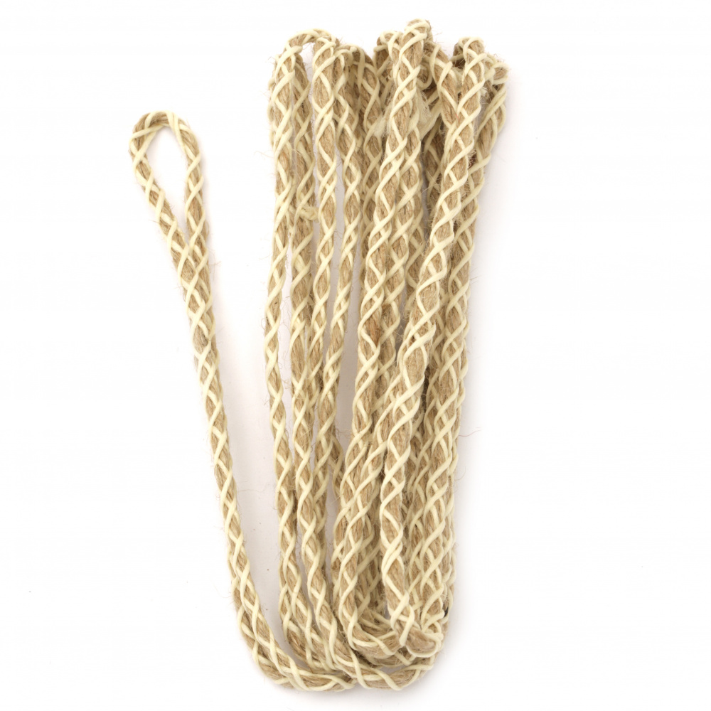 Braided Twine with Viscose Cord / Beige and White / 5 mm - 3 meters